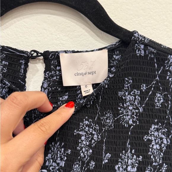 Cinq à Sept Black Dress with Blue Floral Design - Picture 2 of 7